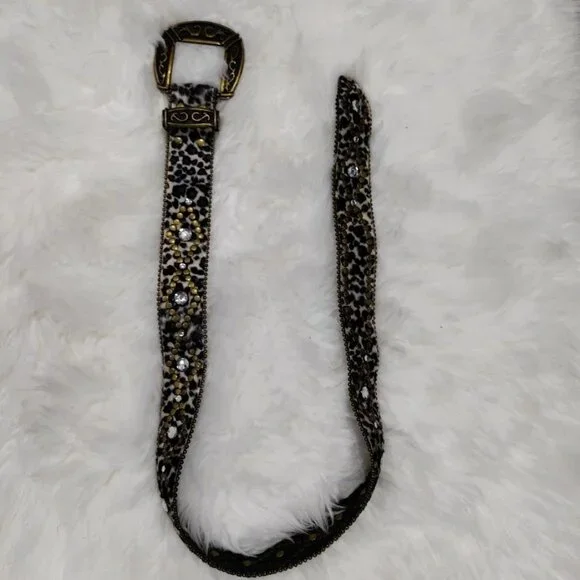 NWOT Calf Hair Embellished Rhinestone Studded Punk Y2K Rocker Waist Belt S / M - Picture 4 of 9